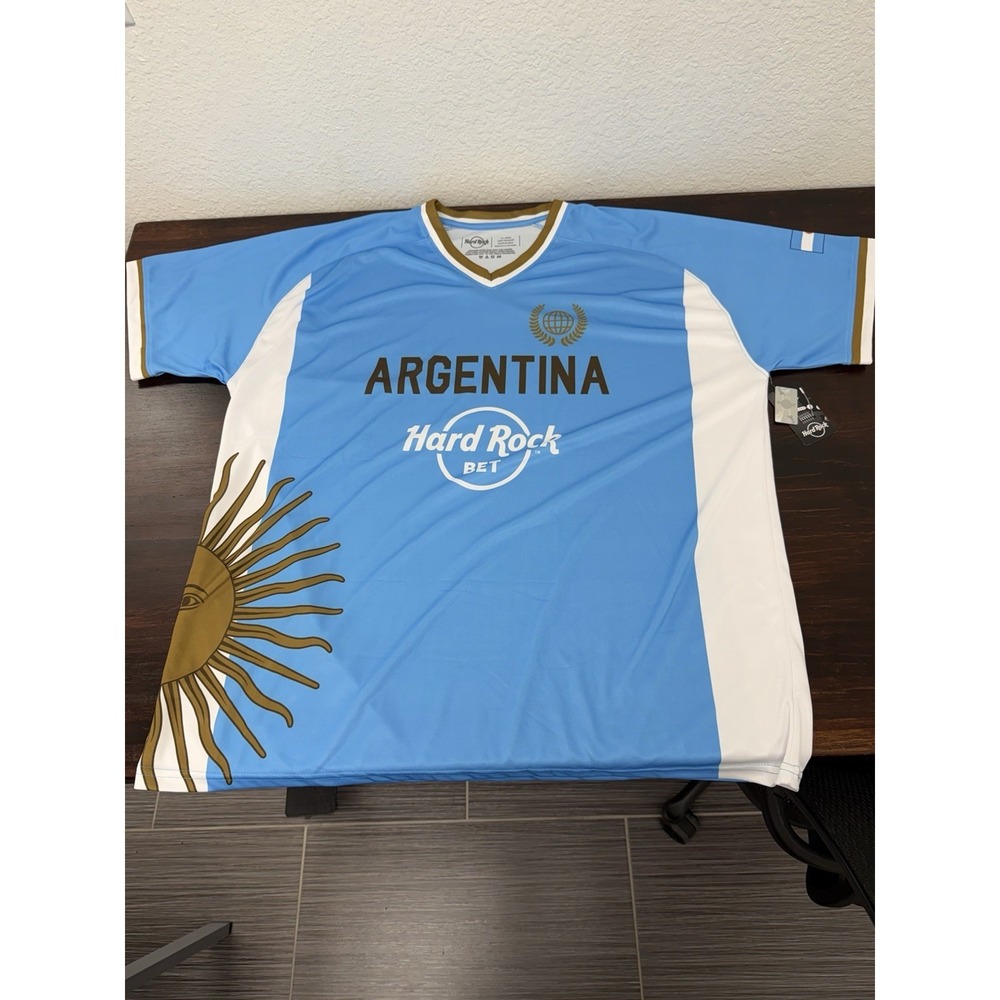 Hard Rock Argentina Soccer Jersey Shirt Mens XXL Blue White Gold